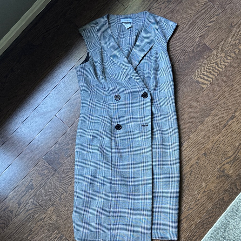 Calvin Klein Sleeveless Double-Breasted Plaid Sheath Dress